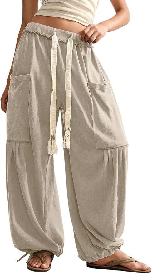 RoseSeek Women's Baggy Boho Harem Pants Wide Leg Sweatpants with Pockets | Amazon (US)