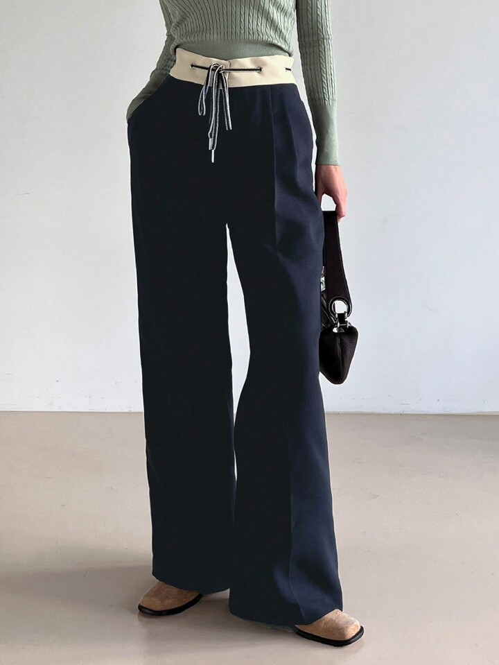 DAZY Contrast Color Drawstring Design Suit Pants | SHEIN