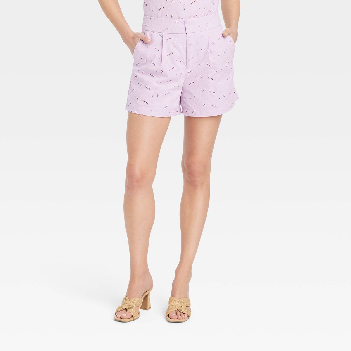 Women's High-Rise Eyelet Shorts - A New Day™ Lilac 4 | Target