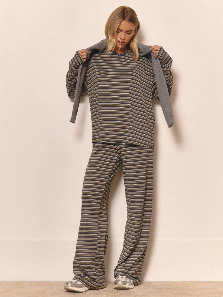 MUSERA Wide Leg Stripe Tie Waist Trousers Cute Cool Girl Cosy Winter Everyday Clean Girl Casual Cottage Core Old Money Butterscotch Pants Lounge Sweatpants Joggers | SHEIN