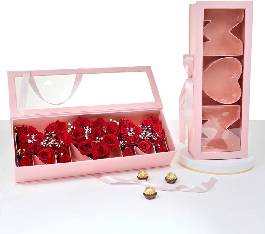 “MOM” Flower Gift Letter Shaped Fillable Box, with Plastic Liner, Size 22″ x 8″ x 4″ in... | Amazon (US)