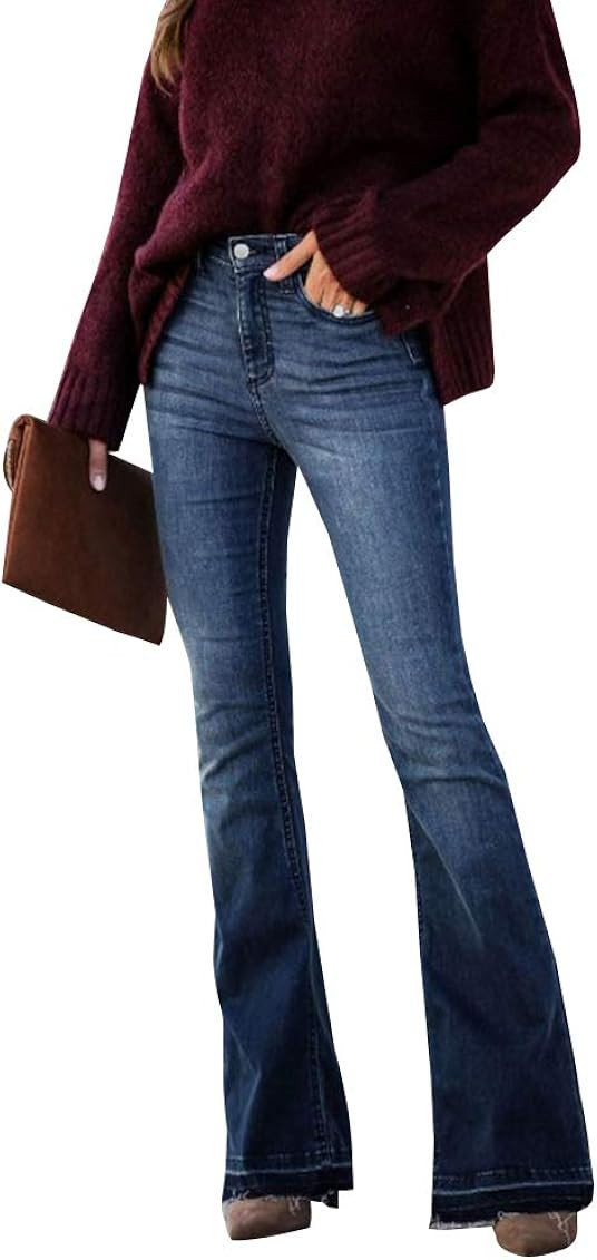 LONGBIDA Skinny Bell Bottom Jeans High Waisted Stretch Straight Slim Fit Denim Pants | Amazon (US)