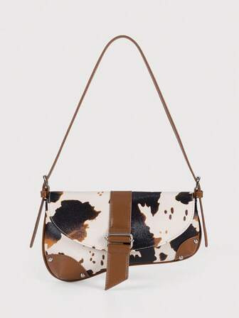Animal Print Underarm Bag, Cow Print Studded Motorcycle Style Shoulder Bag, Cow Dot Print Women's Tote Bag Casual Underarm Bag, Y2K Hobo Bag, Crescent Bag, Street Style For Teen Girls Holiday Gifts, Party, Daily Dress, Work. Cow Print Bag, Casual Cow Print Pattern Purse For Women, Bags Ladies Elegant | SHEIN