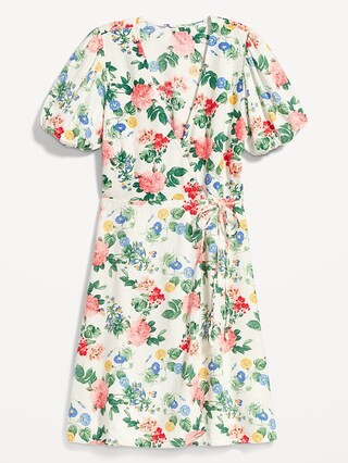 Matching Floral Puff-Sleeve Mini Wrap Dress for Women | Old Navy (US)