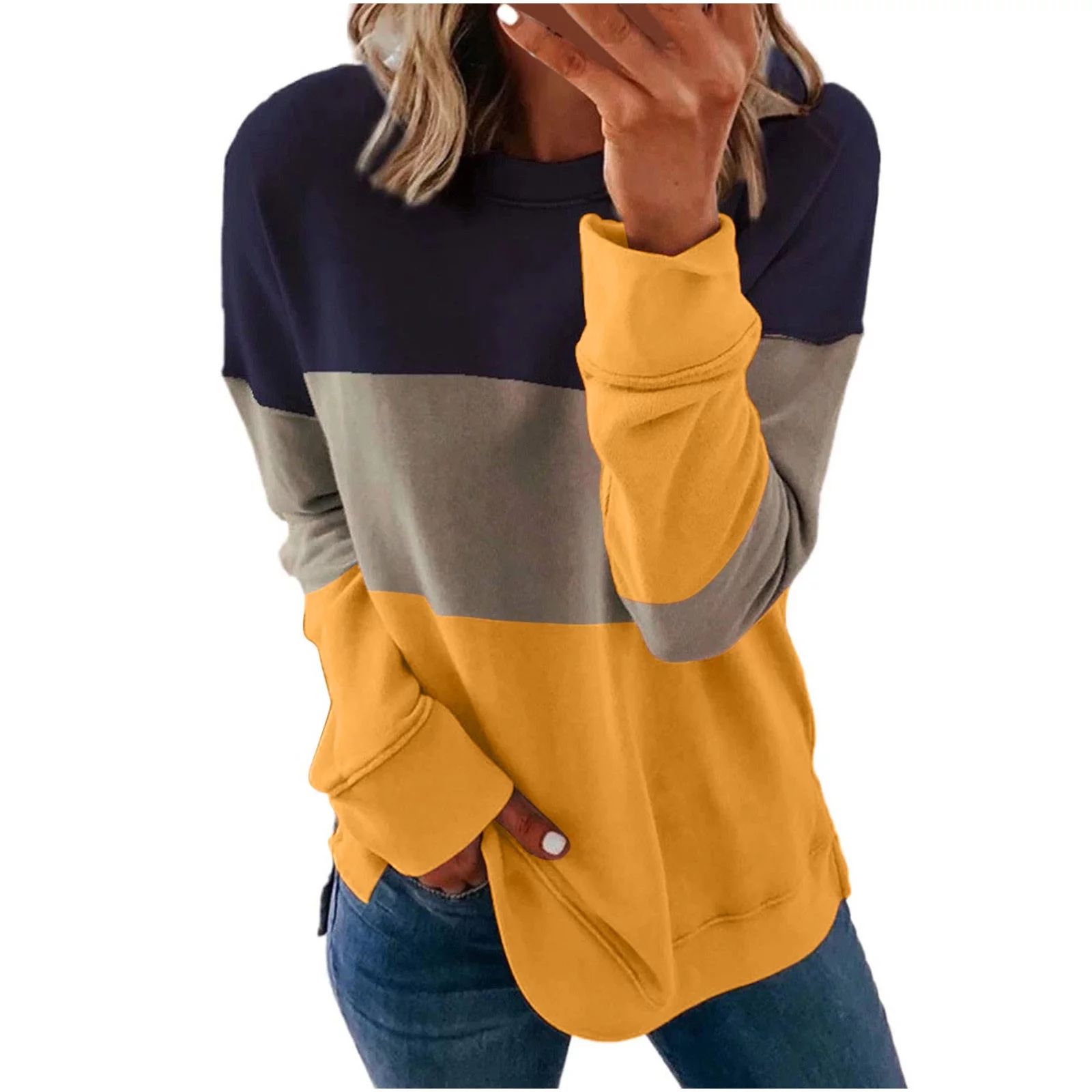 Crewneck Sweatshirt Women Casual Full Sleeve Tops Loose Blouse Print Pullover Ladies Patchwork To... | Walmart (US)