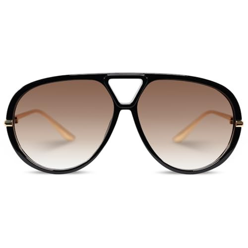 DsitMG Retro Polarized Aviator Sunglasses for Women Men Oversized Classic 70s Trendy Square Aviators Sun Glasses Vintage Shades(Black Frame/Tawny) | Amazon (US)