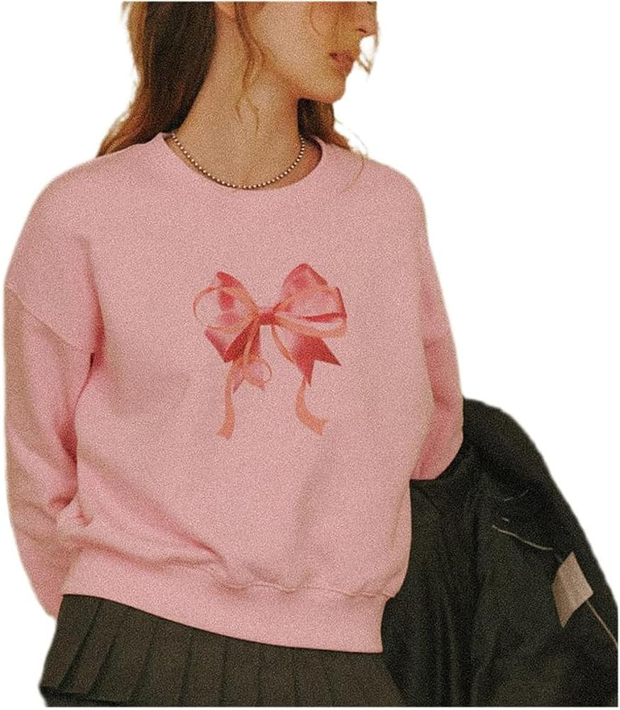 Women Cute Bow Knit Sweater Long Sleeve Bow Front Knitted Pullover Lace Up Cable Jumper Knitwear ... | Amazon (US)