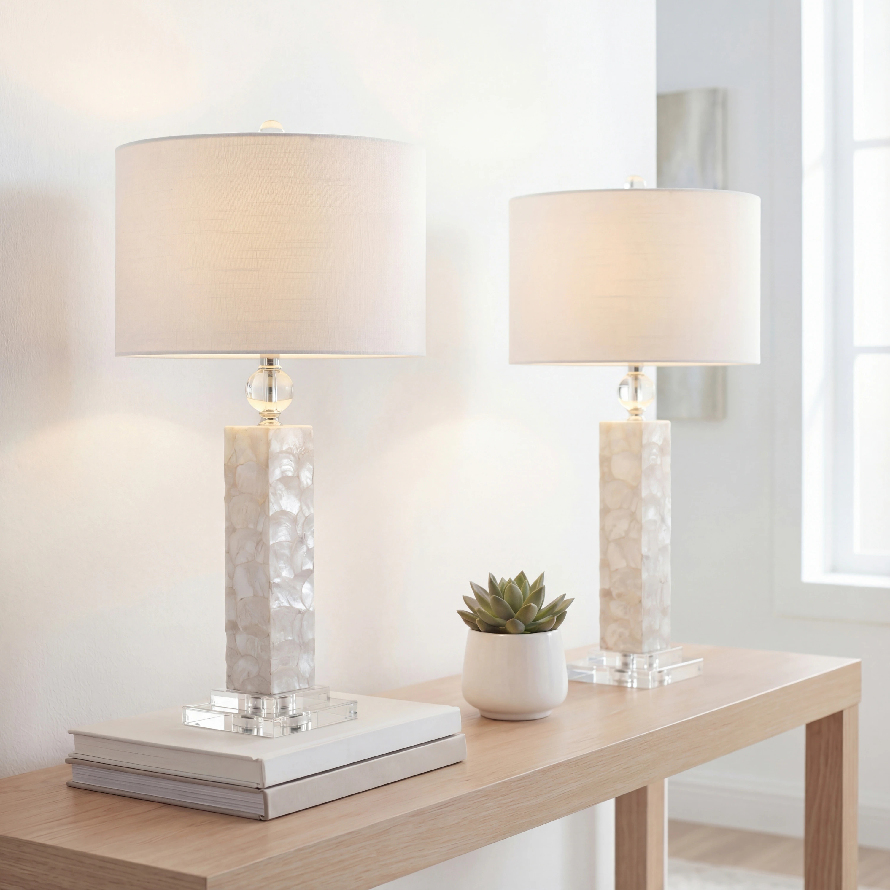 JONATHAN Y Bailey Seashell Coastal 32-in Chrome LED Rotary socket Table Lamp with Linen Shade 2 -Set Cotton one_size | JYL4006A-SET2 | Lowe's