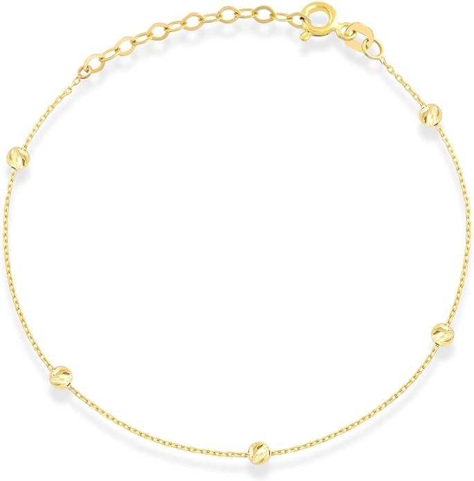 14k Real Gold Ball Bead Station Bracelet for Women | 14k Gold Bead Station Bracelets | Dainty Gol... | Amazon (US)
