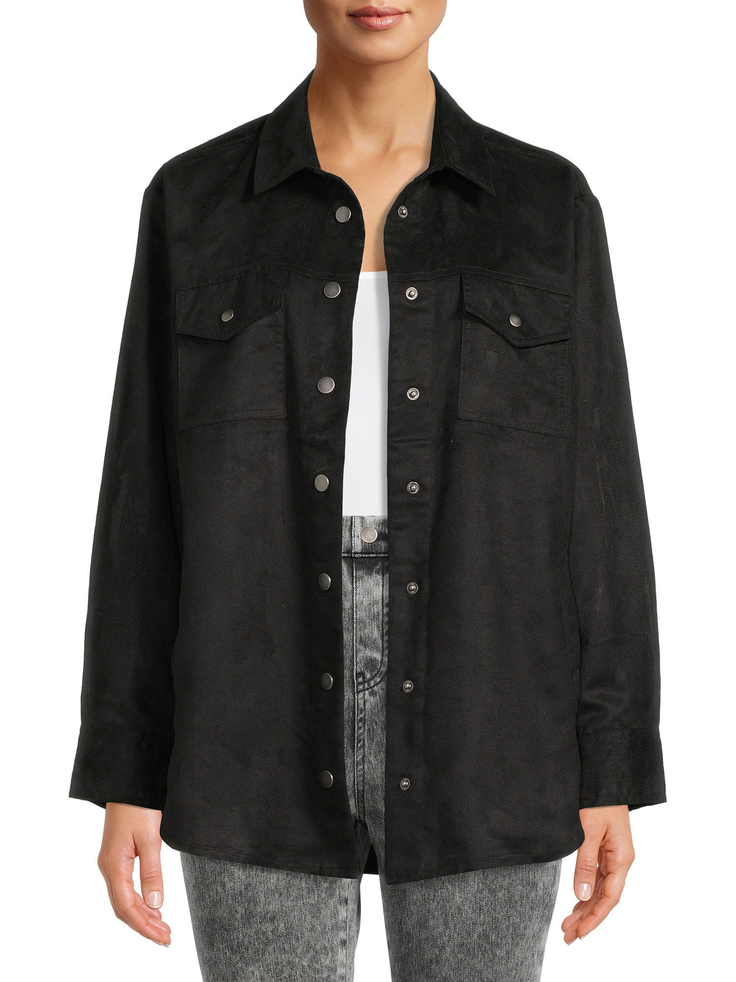 Shacket Outfit, Black Shacket, Faux Leather Shacket, Leather Shacket | Walmart (US)