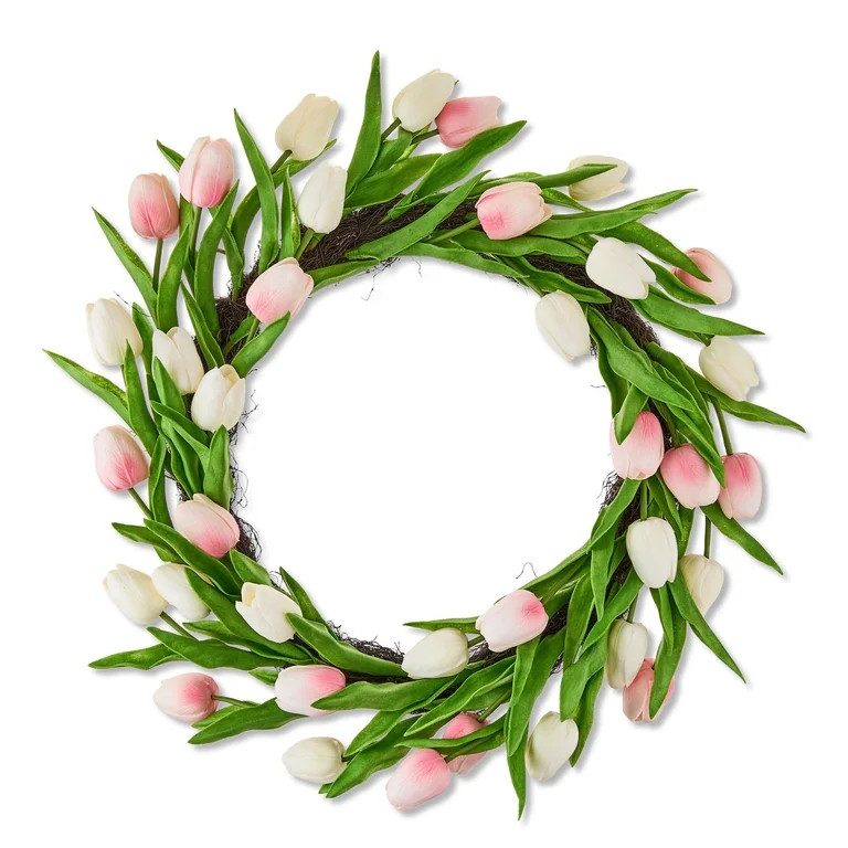 Clearance! Tulip Spring Wreath for Front Door, 14" Summer Silk Wreath with Green Leaves Artificia... | Walmart (US)