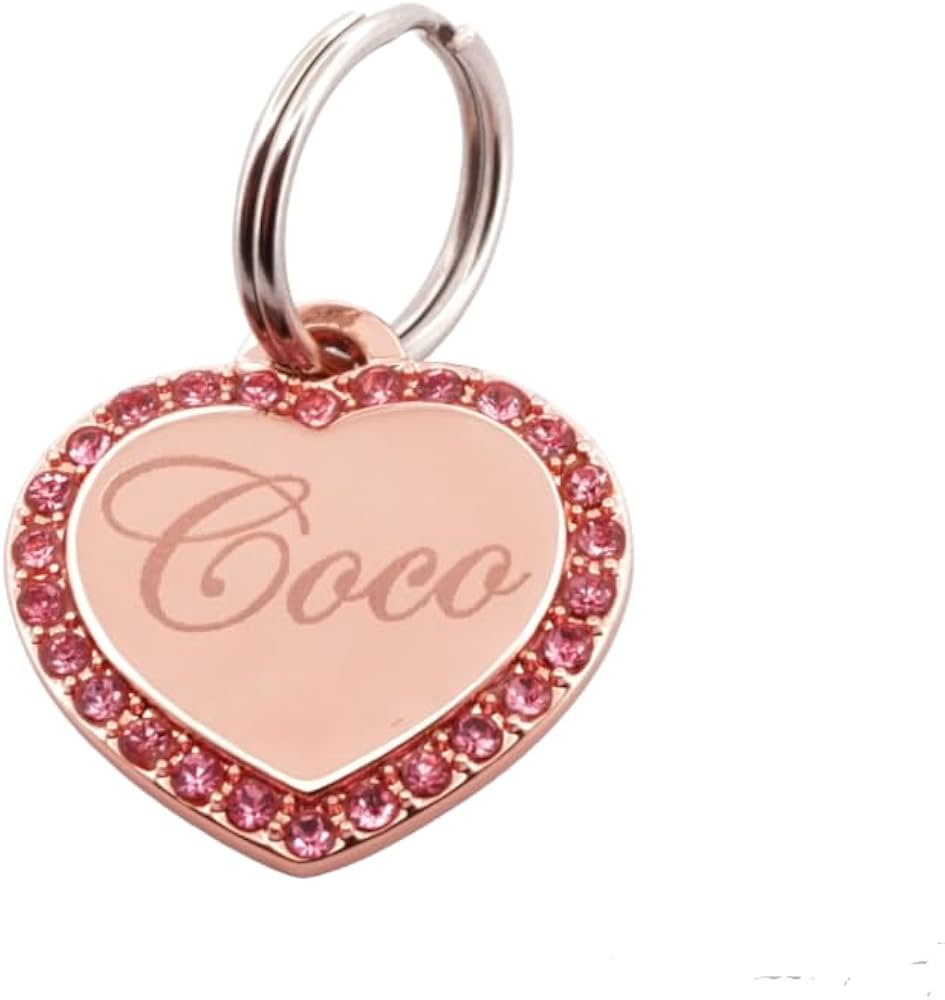Custom Engraved Personalized Rose Gold-Plated Small Heart w/Pink Rhinestones Pet Jewelry Dog Cat ... | Amazon (US)