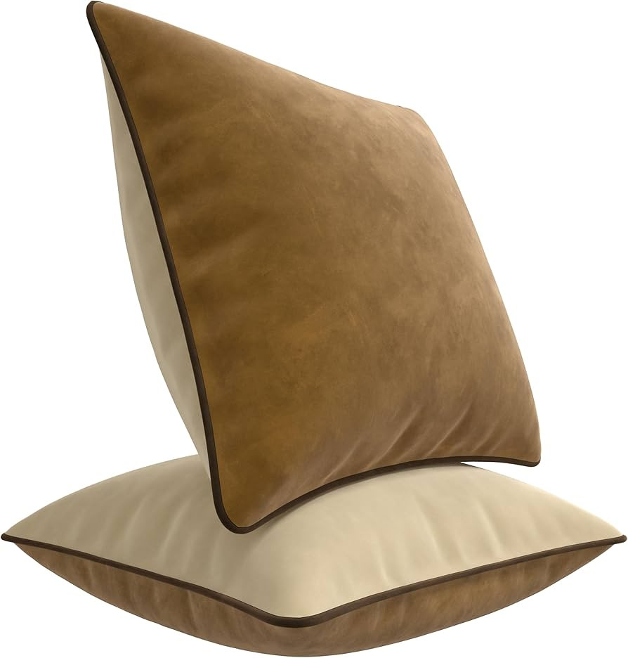 Set of 2 Decorative Throw Pillow Covers Cushion Cases. Soft Velvet. Contrast Pipping Edge. Fillin... | Amazon (US)