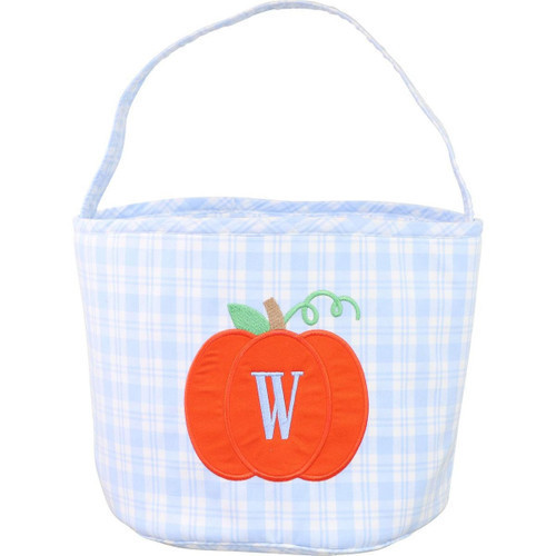 Blue Plaid Applique Pumpkin Bucket | Cecil and Lou