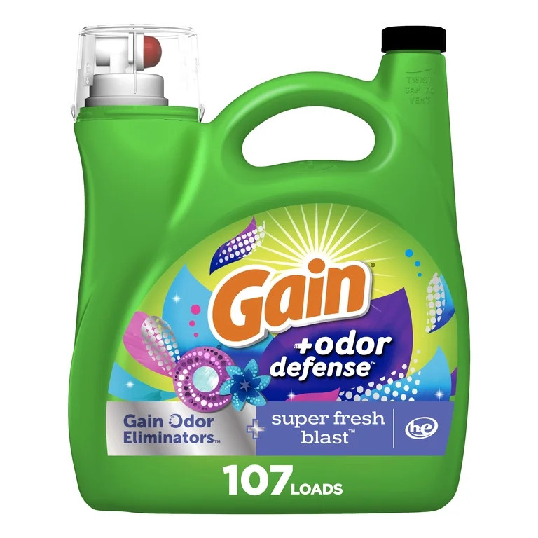 Gain + Odor Defense Liquid Laundry Detergent, Super Fresh Blast Scent, 154 fl oz, 107 Loads | Walmart (US)