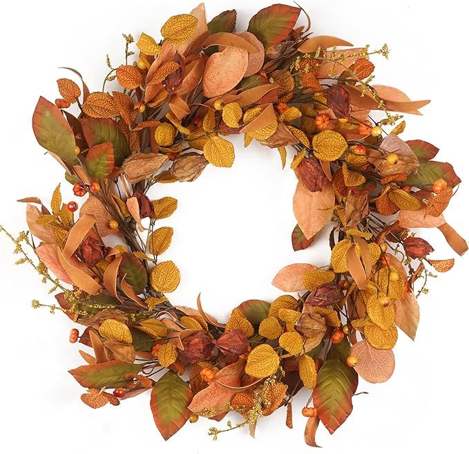 HomeKaren Fall Wreaths for Front Door 20 inch, Fall Wreath with Small Pumpkin Berry Fall Leaves, ... | Amazon (US)