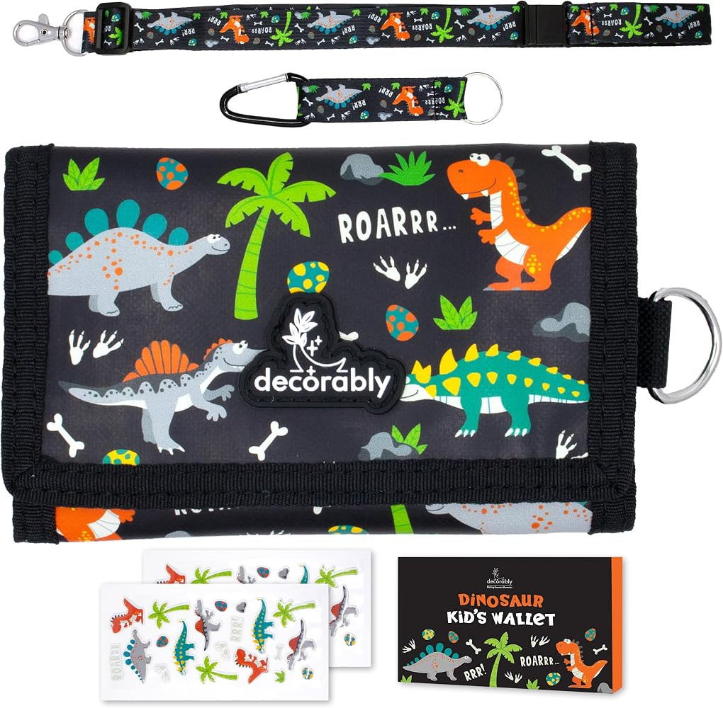 Decorably Trifold Dinosaur Kids Wallet for Boys Ages 5-7 with Lanyards, Multi-Compartment Dinosau... | Amazon (US)