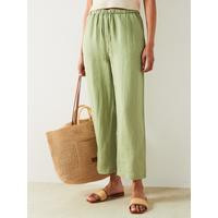 Mango Linen Cropped Straight Trousers - Khaki | Very (UK)