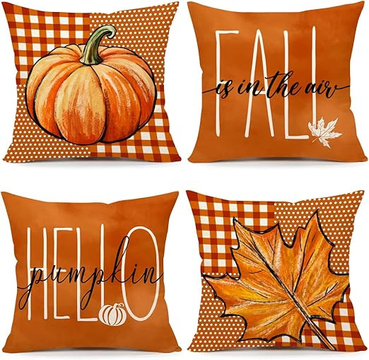 4TH Emotion Fall Decor Pillow Covers 18x18 Set of 4 Thanksgiving Buffalo Check Farmhouse Decorati... | Amazon (US)