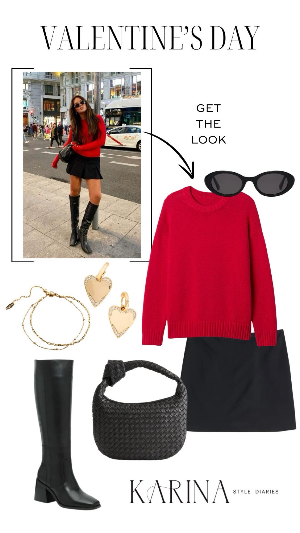 A flirty and fun option for a Valentine’s Day outfit (or for everyday wear!) ❤️ This mini skirt is currently on major sale (marked down to $40) and it would look just as cute when styled with tights underneath. It’s the ideal length so you can comfortably wear it without fussing. I’m also eyeing this red sweater, which looks ultra-cozy and is also on sale right now. It comes in several colors if you want a more neutral look. Tall boots, heart earrings, and a cute purse finish off the look. Also, this bag is a great dupe for the Bottega Veneta purse — and it’s under $100! 

#LTKFindsUnder100 #LTKStyleTip #LTKSaleAlert