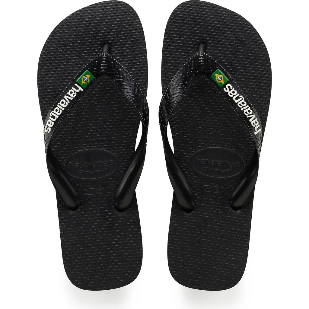 Havaianas Brazil Logo Flip Flop in Black/black at Nordstrom, Size 39 | Nordstrom
