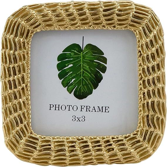 Meprotal Vintage Picture Frame 3x3 Gold Resin Photo Frame Tabletop Wall Hanging Photo Frame for H... | Amazon (US)