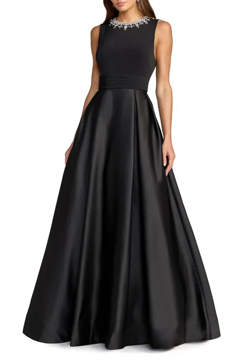 Mac Duggal Embellished High Neck Sleeveless A Line Gown in Black at Nordstrom, Size 6 | Nordstrom