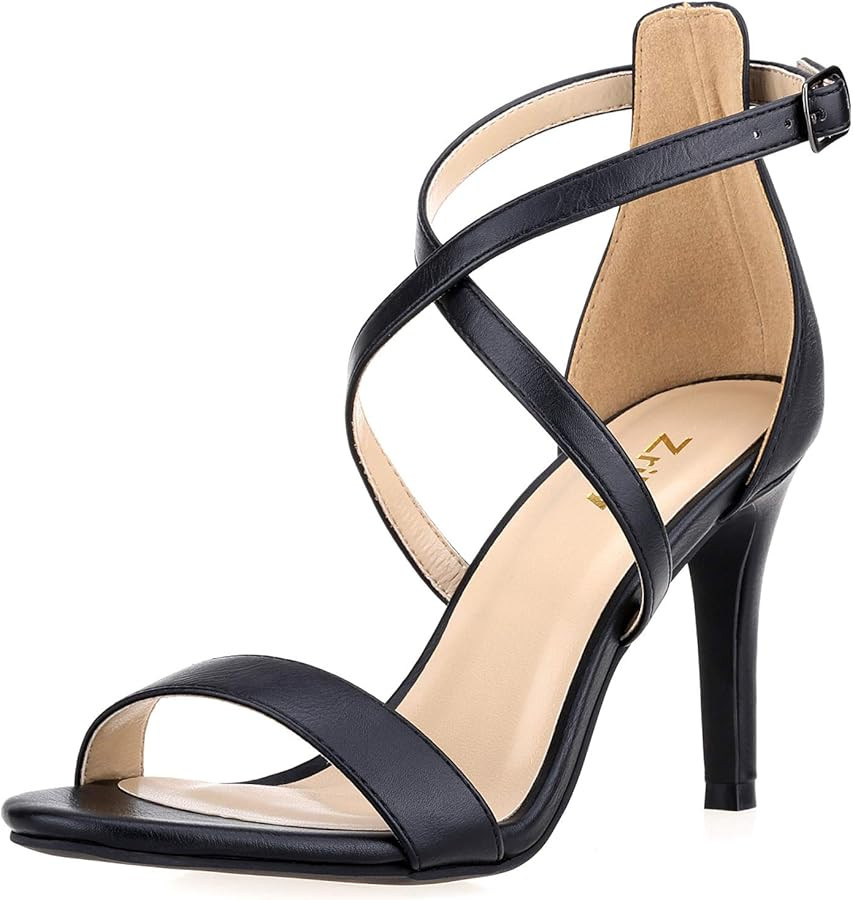 ZriEy Women Heeled Sandals Cross Ankle Strap Sandals Open Toe Strappy High Heels Party Wedding Sh... | Amazon (US)