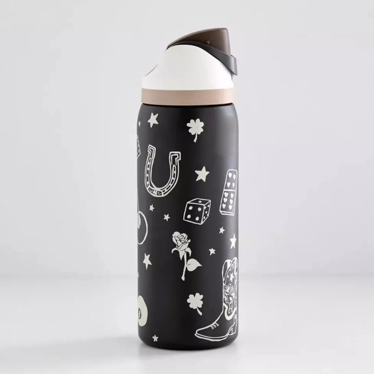 Owala FreeSip 32oz Insulated Water Bottle - Good Luck, Black, Stainless Steel, Straw | Walmart (US)