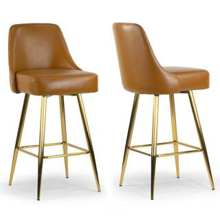 Glamour Home Auren 29.75 in. Light Brown Upholstered Metal Frame Bar Stool with Golden Legs (Set ... | The Home Depot