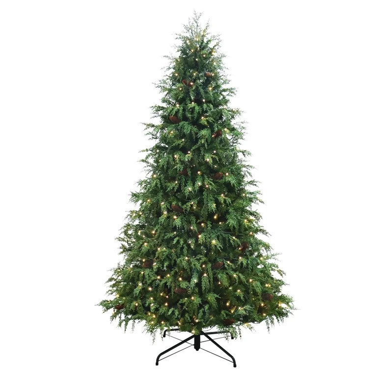 7.5' Pre-Lit Cedar Green Artificial Christmas Tree with 400 Warm White Twinkle LED Lights and Sta... | Walmart (US)
