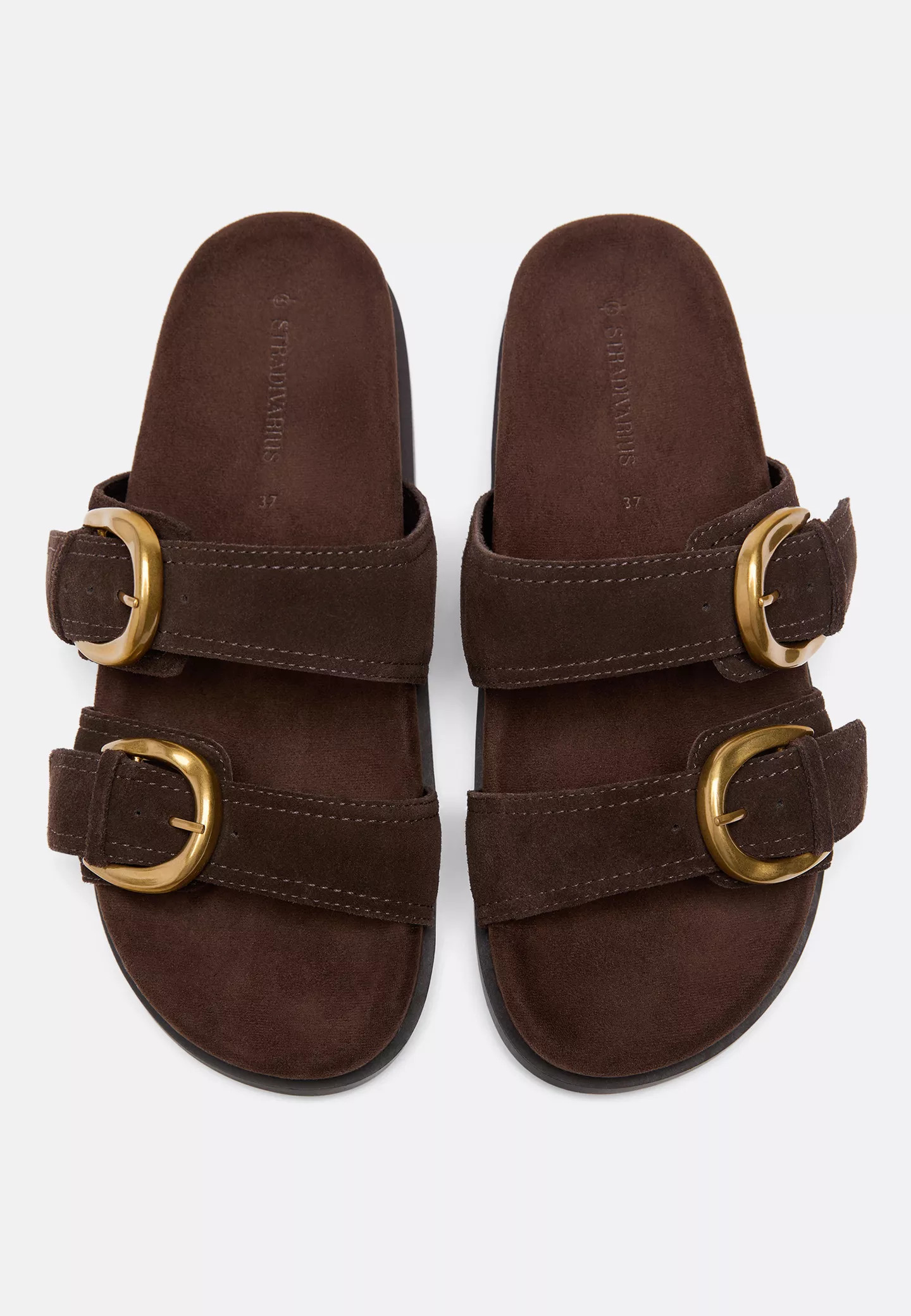 Flat leather buckle sandals - Women's Leather | Stradivarius United Kingdom | Stradivarius (UK)