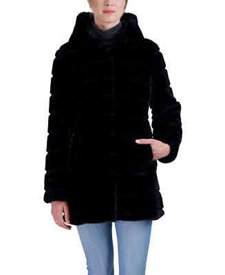 Sebby Collection Women's Hooded Grooved Faux Fur Coat - Macy's | Macy's