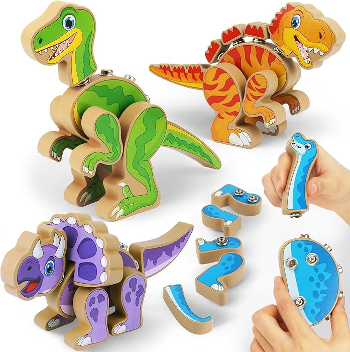 Coogam Build Your Own Dinosaurs Toy, Snap Together Building Dinosaurs Playset, Wooden STEM Take A... | Amazon (US)