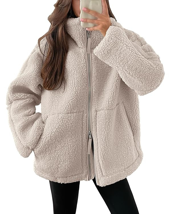ANRABESS Womens Fleece Jacket Oversized Zip Up Sherpa Fuzzy Casual Coats Winter Fall Outerwear 20... | Amazon (US)