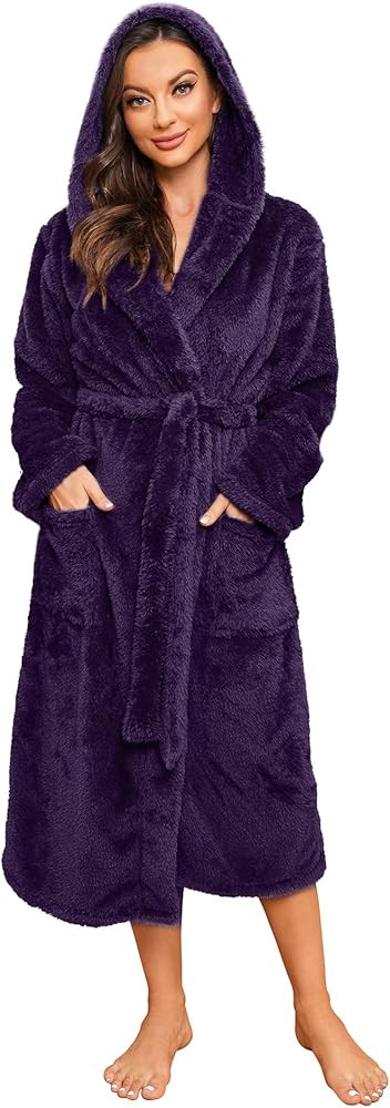 HEARTNICE Womens Hooded Fleece Robe, Thick Warm Plush Bathrobe for Women, Long Fluffy Comfy House... | Amazon (US)