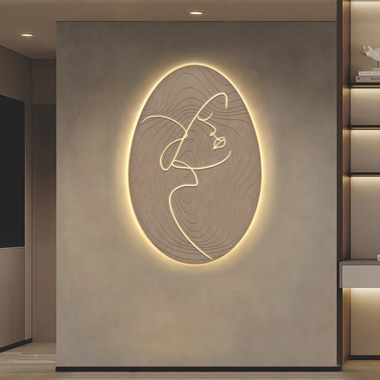 31.5" Oval LED Abstract Wall Art Modern Woman Face Sculpture Decor Living Room Bedroom | Homary