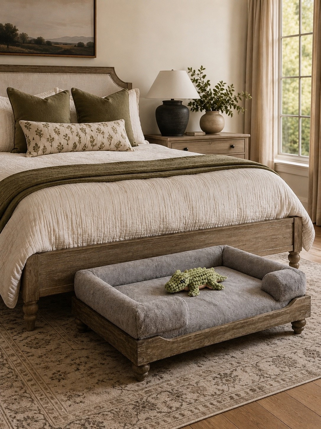 The cutest little cozy space for your furry best friend 🐾🤍

I’m officially obsessed with elevated pet spaces that actually blend beautifully with your home decor ✨ This neutral dog bed setup feels so warm, calming, and designer-inspired while still being practical and cozy for your pup. The olive green accents, layered textures, and soft wood tones give this bedroom such a timeless European farmhouse feel 🤍

Because our pets deserve a space that’s just as beautiful as the rest of the home 🐶✨

Follow @farmtotablecreations on Instagram for more cozy home finds and elevated decor inspiration 🤍

#LTKHome #DogMom #PetDecor #CozyBedroom #NeutralHome #ModernFarmhouse #BedroomInspo #DogBed #HomeStyling #McGeeAndCoStyle #EuropeanFarmhouse #BedroomDecor #PetFriendlyHome #CozyLiving #LTKStyle

#LTKHome #LTKSaleAlert