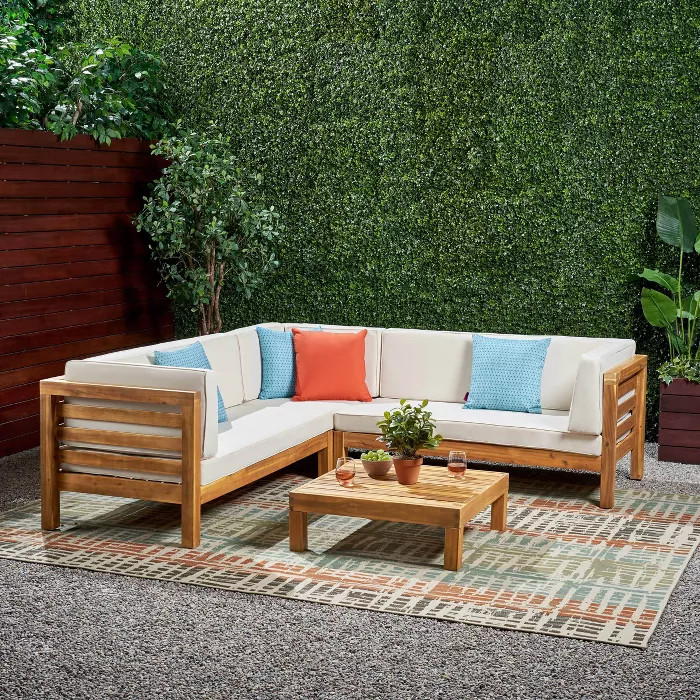 Oana 4pc Acacia Wood Patio Sectional Chat Set w/ Cushions - Christopher Knight Home | Target