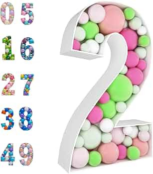JoyBox Design 3FT Mosaic Balloon Frame Number 2 Marquee Light Up Numbers Pre-Cut Kit Thick Foam B... | Amazon (US)