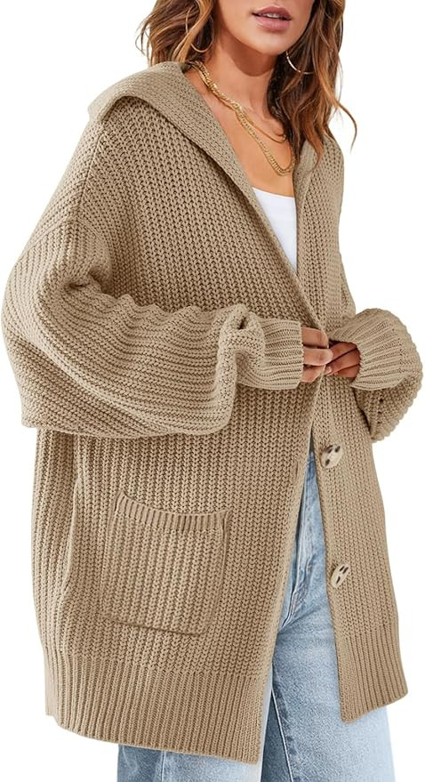 MEROKEETY Women's Long Sleeve Button Lapel Cardigan Sweater Oversized Chunky Knit Slouchy Outerwe... | Amazon (US)