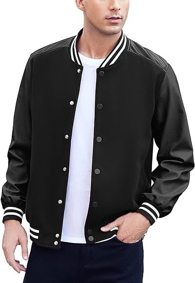 COOFANDY Mens Varsity Jacket Casual Leather Sleeve Baseball Letterman Bomber Jacket Coat | Amazon (US)