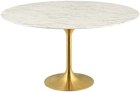 Hawthorne Collections 60" Mid-Century Dining Table with Round Artificial Marble Top in Gold | Amazon (US)