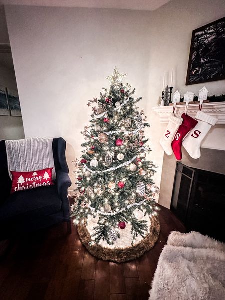Cozy rustic Christmas tree decorations. Farmhouse Christmas tree idea, 6 foot pre-lit Christmas tree from Amazon. Such a great, affordable Christmas tree purchase! And loving the new wood bead garland. 

#LTKhome #LTKSeasonal #LTKHoliday