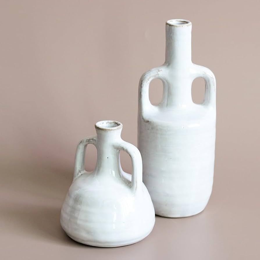 BAJAMIGAS White Vases for Decor - White Ceramic Vase Set of 2 - Modern Decorative Vases - Flower ... | Amazon (US)