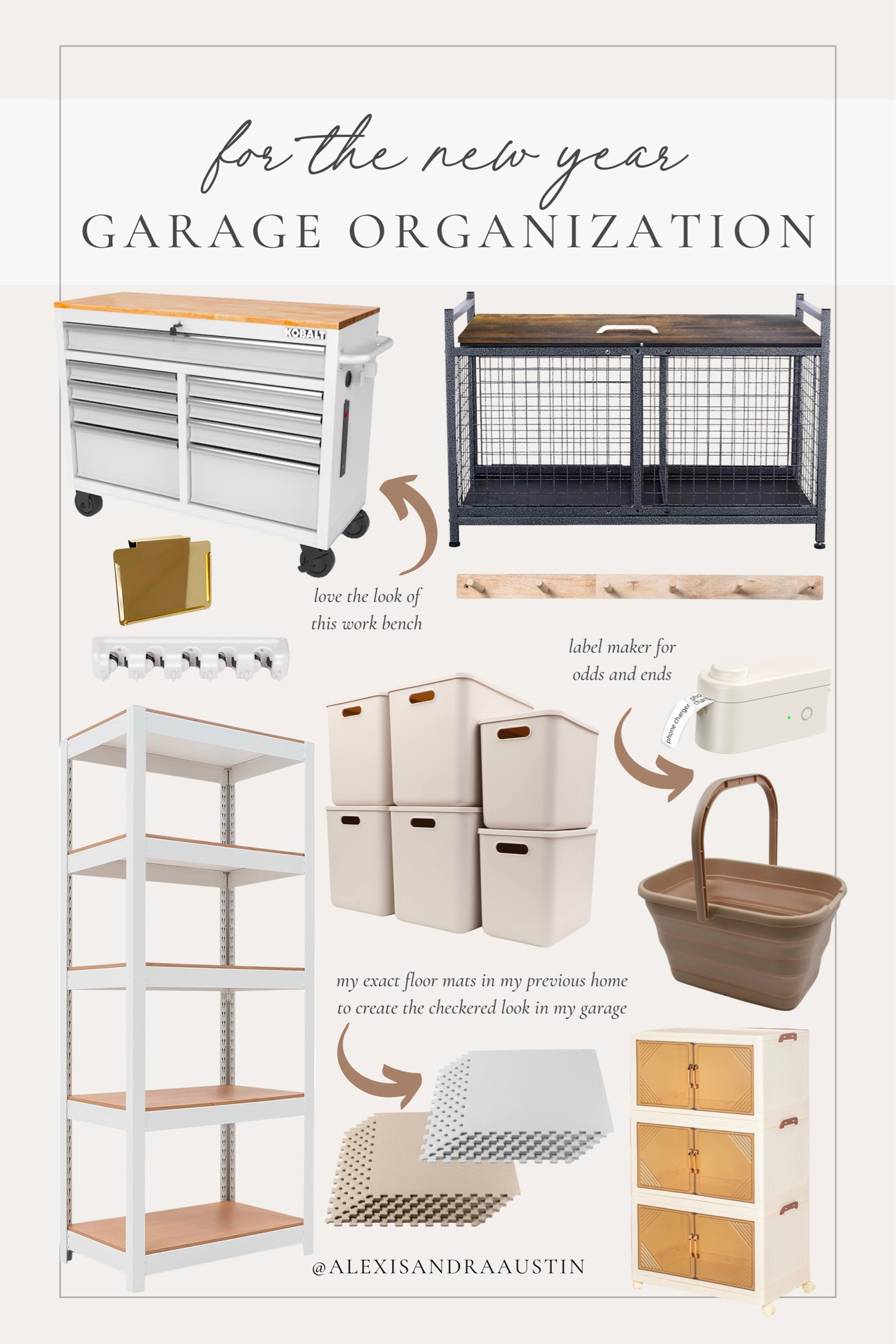 Garage organization for the new year! Create an organized space for all things storage and garage related items for the family - including this neutral work bench that I am loving.

Home finds, for the new year, storage finds, found it on Amazon, label maker, peg board, work bench, storage solutions, neutral organization, foam mat, New Year’s refresh, winter refresh, garage favorites, neutral home, aesthetic style, shop the look!

#LTKStyleTip #LTKSeasonal #LTKHome