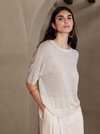 Fern Linen-Blend Short-Sleeve Sweater | Banana Republic (US)