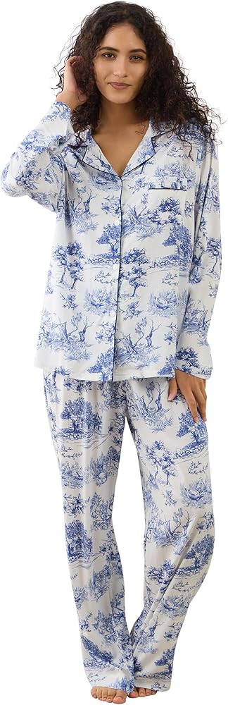 Womens Pajamas Set 2 Piece Long Sleeve Sleepwear Button Down Pjs Lounge Set Nightwear with Pocket... | Amazon (US)