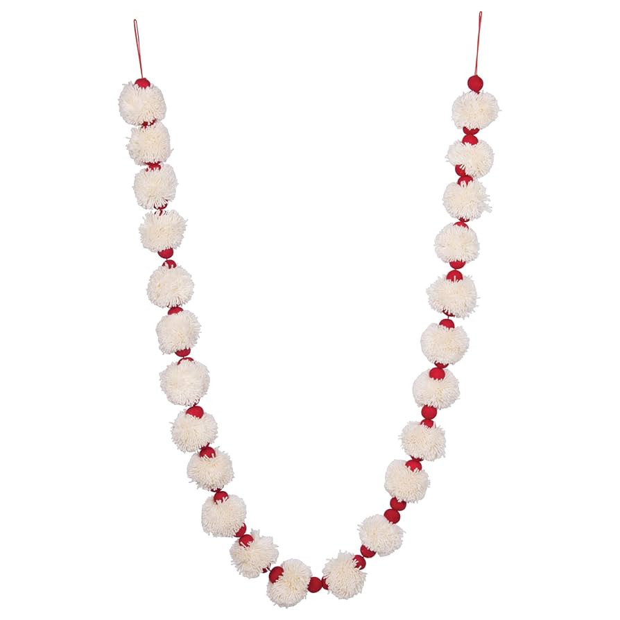 Creative Co-Op 72" Pom Pom & Wool Felt Ball Garland, Red | Amazon (US)
