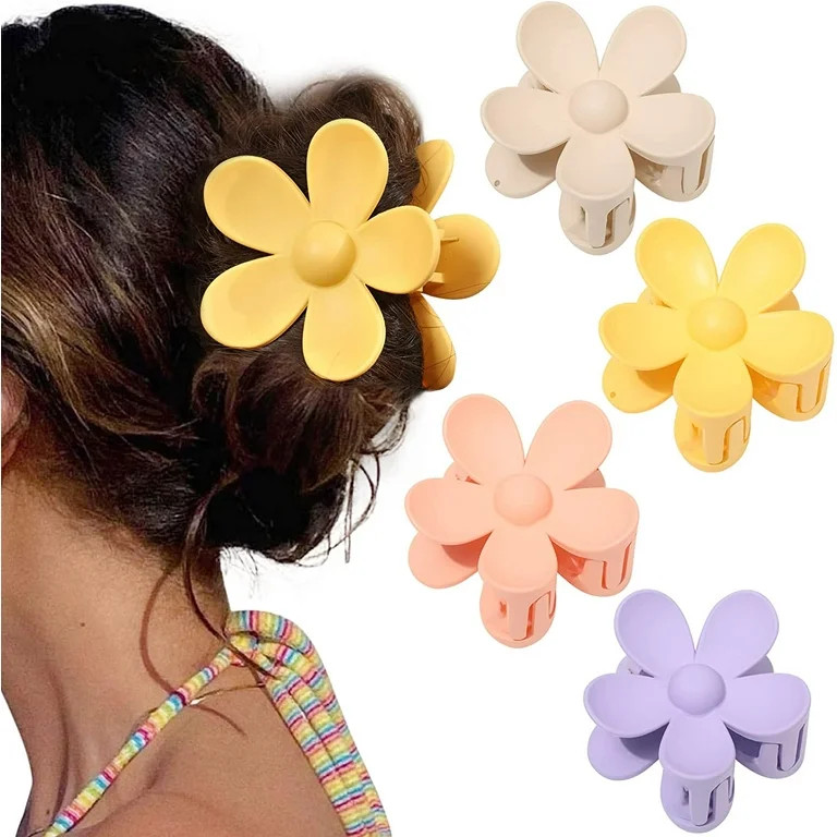 Flower Cute Hair Claw Clips - 4Pcs Flower Hair Clip Nonslip Strong Hold Hair 3 Inch Matte Small F... | Walmart (US)